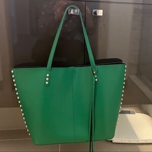 Rebecca Minkoff Unlined Green Tote with Silver Stud Details - Like New